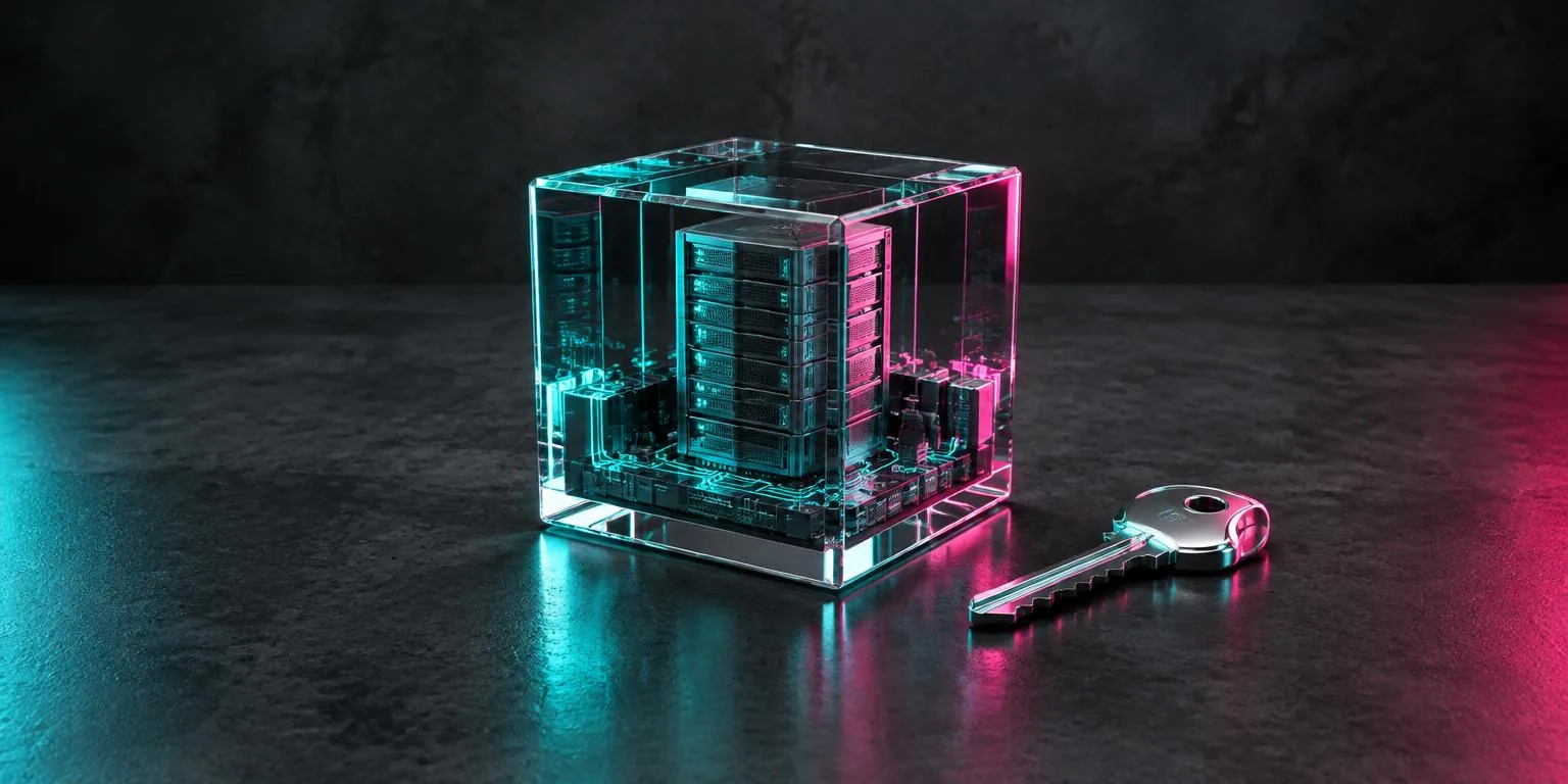 Glass server architecture with a chrome key representing software ownership